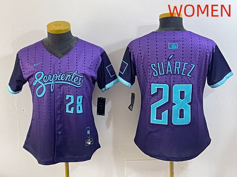 Women 2025 Arizona Diamondback #28 Suarez Purple Joint Name Nike MLB Jersey style 6->women mlb jersey->Women Jersey